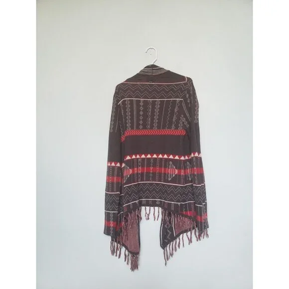 Designer's Closet Billabong Womens L Duster Cardigan Open Front Aztec Red Gray - Picture 2 of 5
